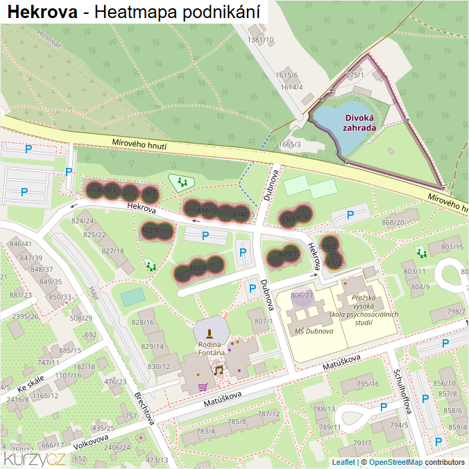 Mapa Hekrova - Firmy v ulici.