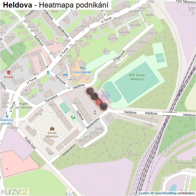 Mapa Heldova - Firmy v ulici.