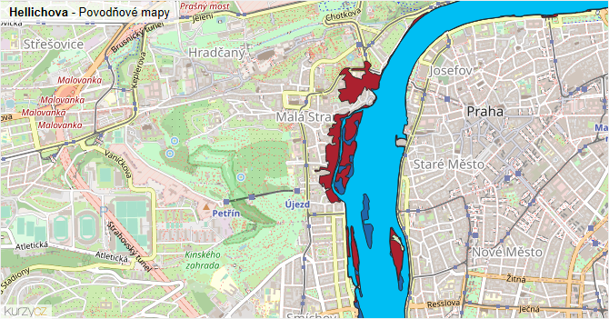 Hellichova - záplavové mapy stoleté vody