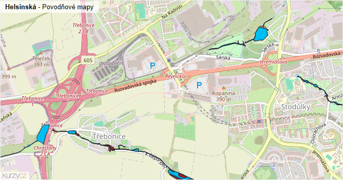 Helsinská - záplavové mapy stoleté vody