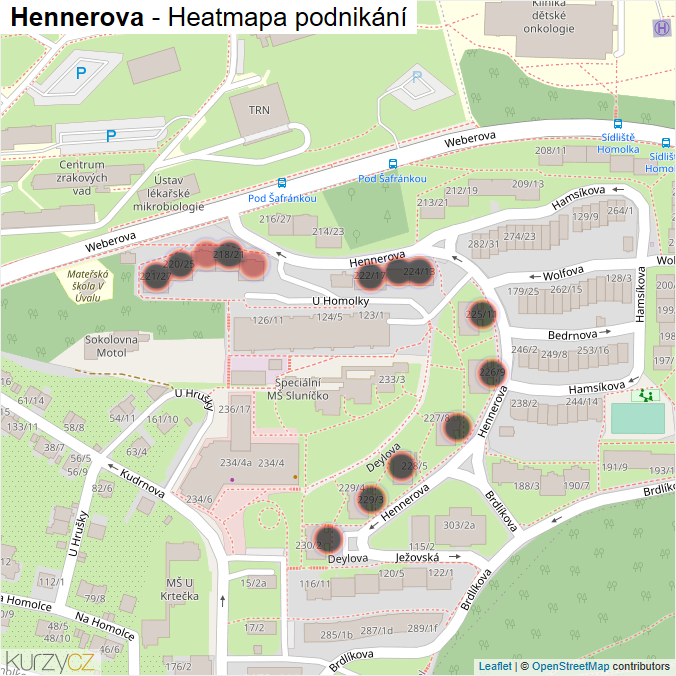 Mapa Hennerova - Firmy v ulici.
