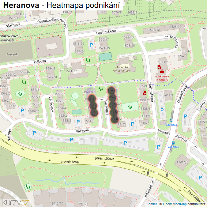 Mapa Heranova - Firmy v ulici.