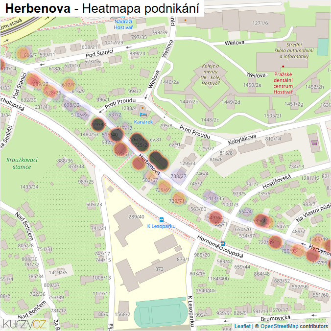Mapa Herbenova - Firmy v ulici.