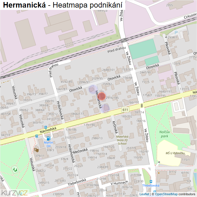 Mapa Hermanická - Firmy v ulici.