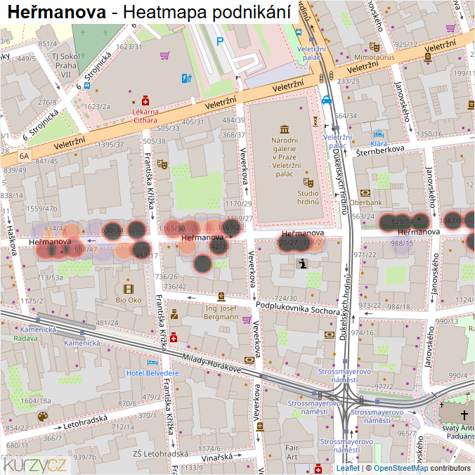Mapa Heřmanova - Firmy v ulici.