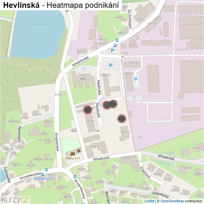 Mapa Hevlínská - Firmy v ulici.