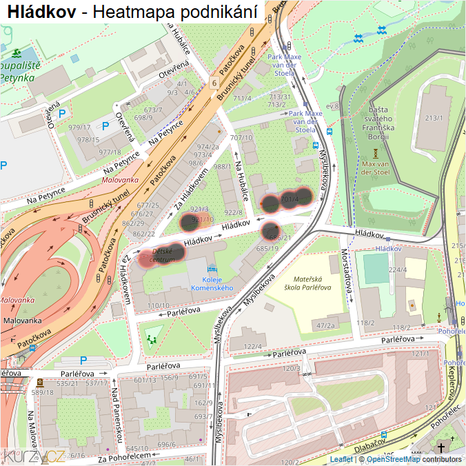 Mapa Hládkov - Firmy v ulici.