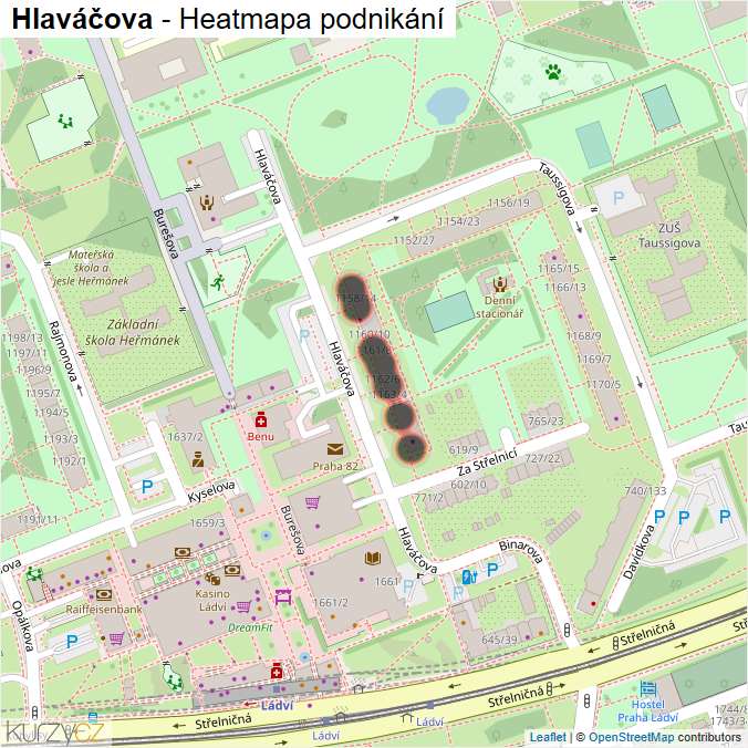 Mapa Hlaváčova - Firmy v ulici.