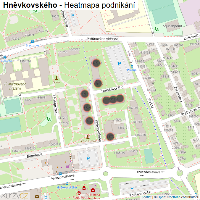 Mapa Hněvkovského - Firmy v ulici.