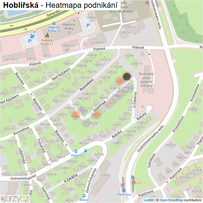 Mapa Hoblířská - Firmy v ulici.
