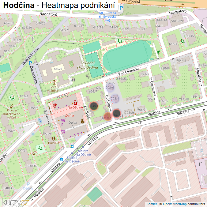 Mapa Hodčina - Firmy v ulici.