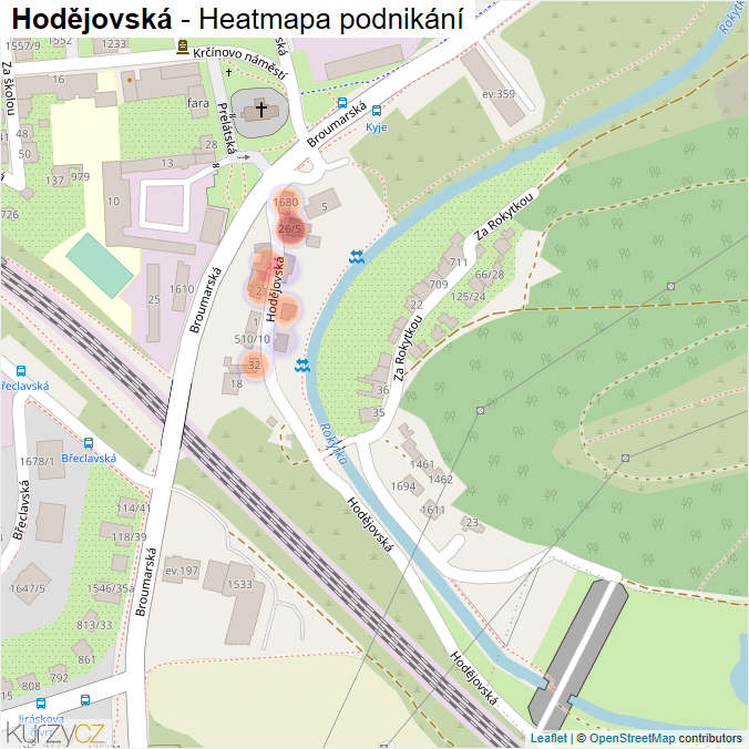 Mapa Hodějovská - Firmy v ulici.