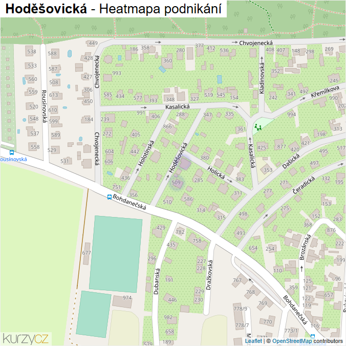 Mapa Hoděšovická - Firmy v ulici.