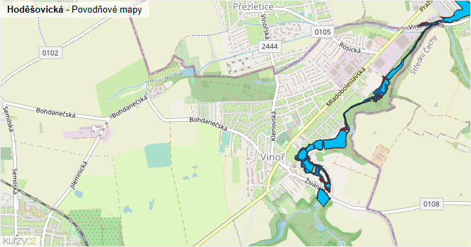 Hoděšovická - záplavové mapy stoleté vody