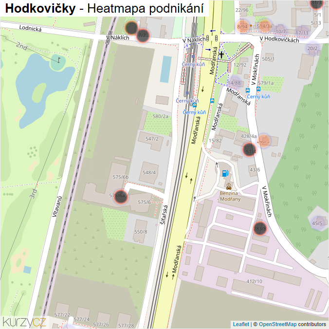 Mapa Hodkovičky - Firmy v části obce.