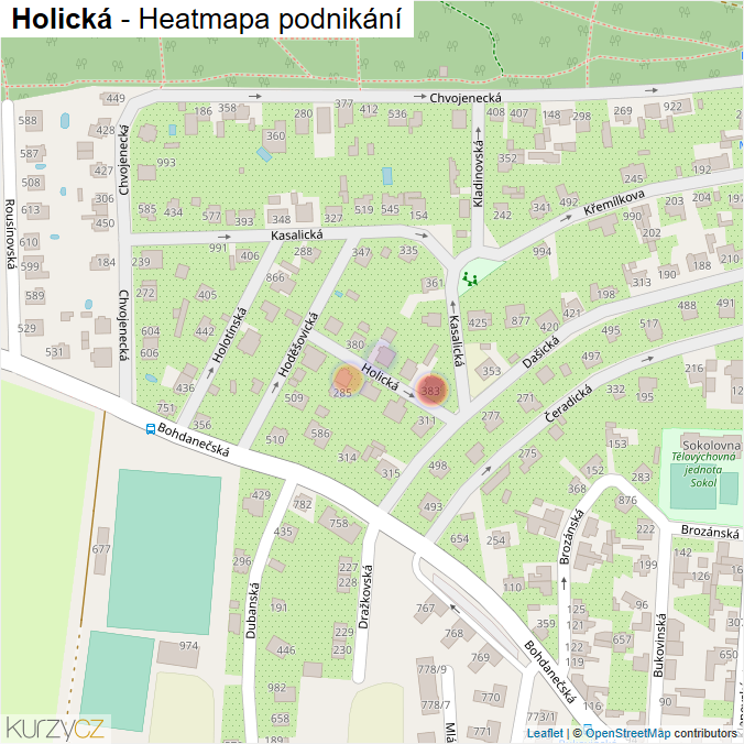 Mapa Holická - Firmy v ulici.