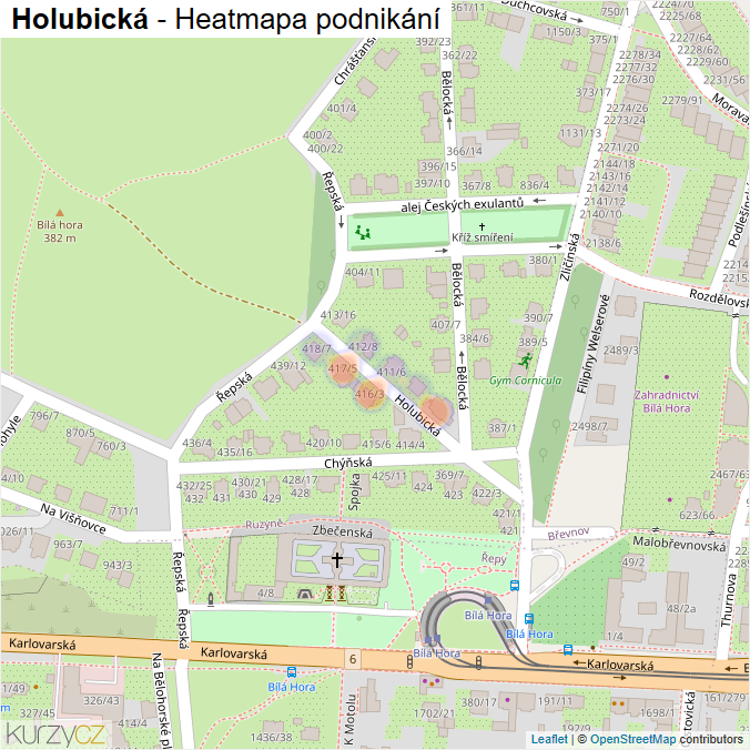Mapa Holubická - Firmy v ulici.