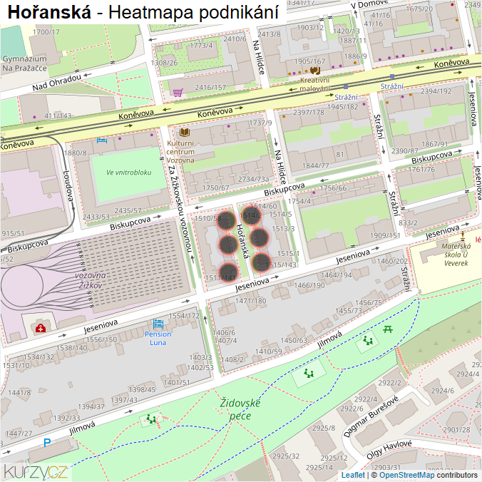 Mapa Hořanská - Firmy v ulici.