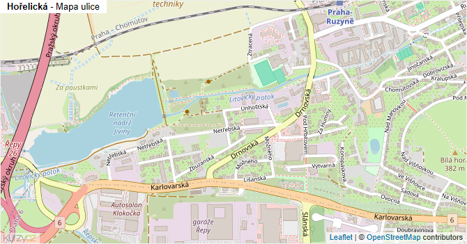 Hořelická - mapa ulice