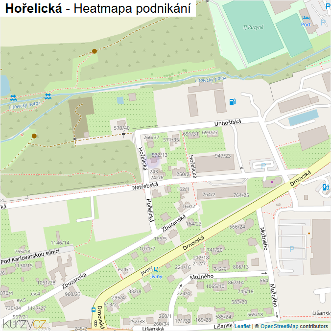 Mapa Hořelická - Firmy v ulici.