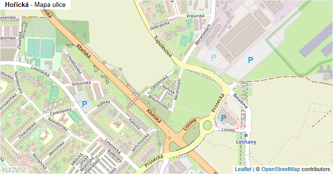 Hořická - mapa ulice
