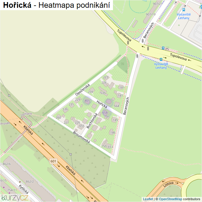 Mapa Hořická - Firmy v ulici.
