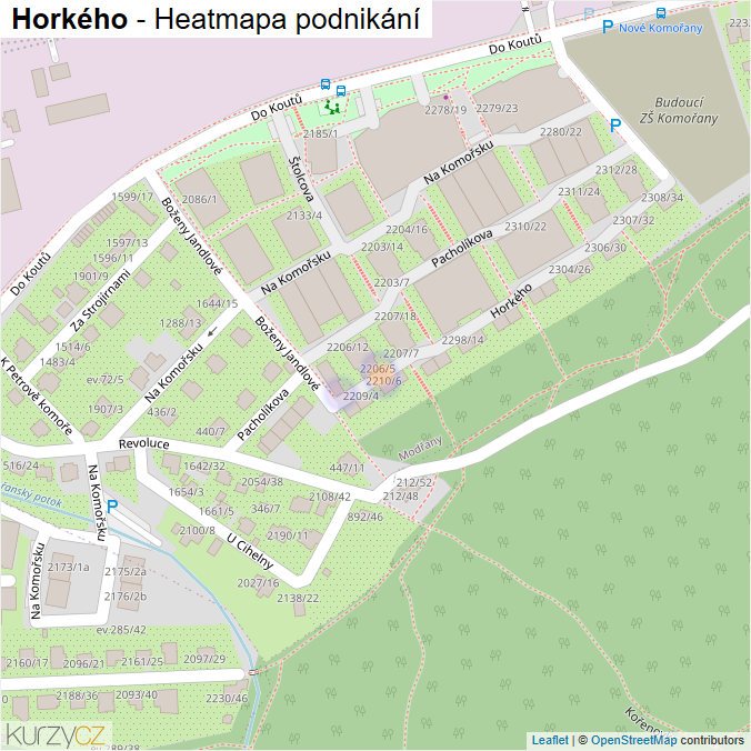 Mapa Horkého - Firmy v ulici.