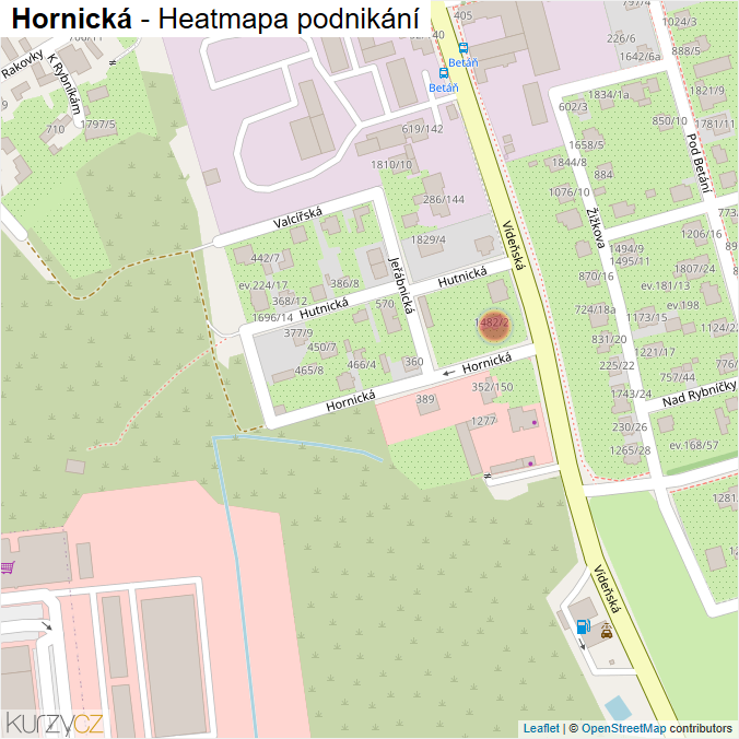 Mapa Hornická - Firmy v ulici.