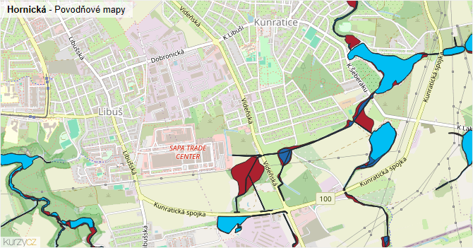 Hornická - záplavové mapy stoleté vody