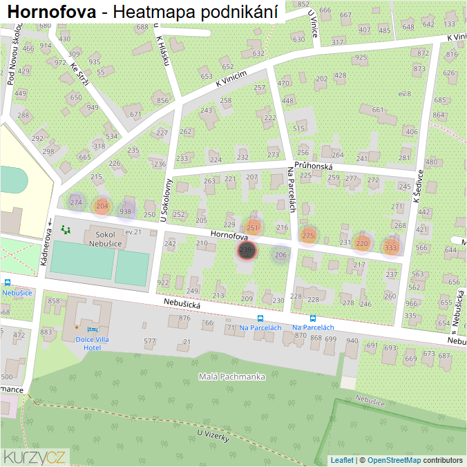 Mapa Hornofova - Firmy v ulici.
