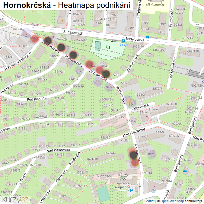 Mapa Hornokrčská - Firmy v ulici.