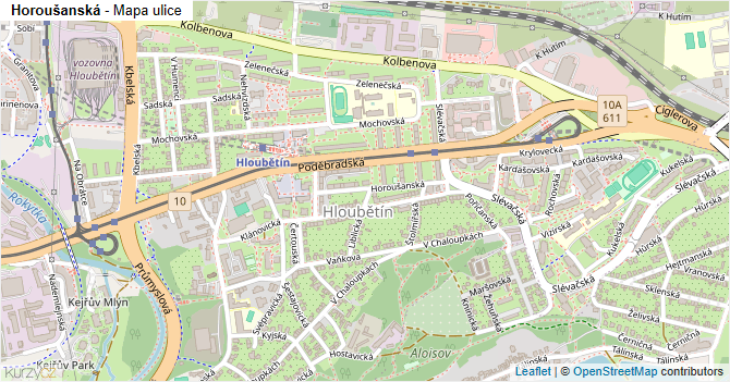 Horoušanská - mapa ulice