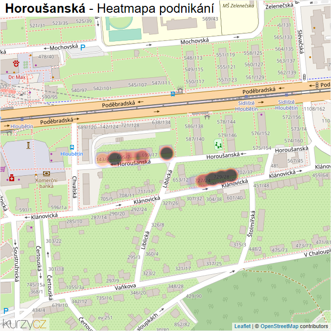 Mapa Horoušanská - Firmy v ulici.