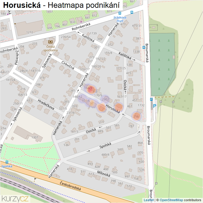 Mapa Horusická - Firmy v ulici.