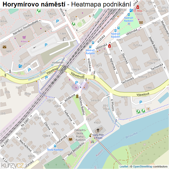 Mapa Horymírovo náměstí - Firmy v ulici.