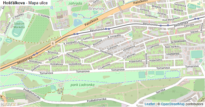 Hošťálkova - mapa ulice