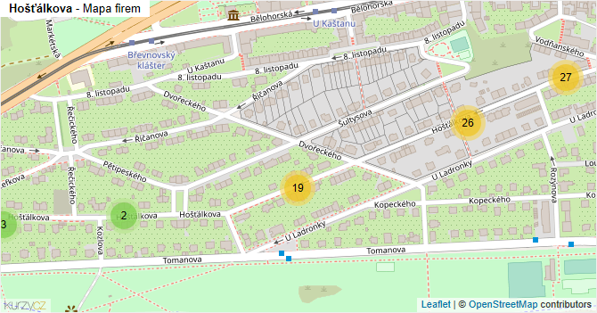 Hošťálkova - mapa firem