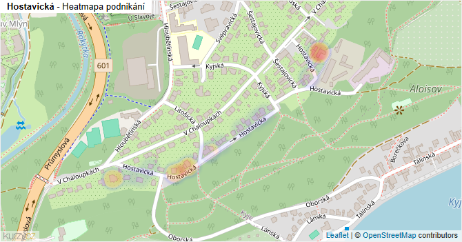 Hostavická - mapa podnikání