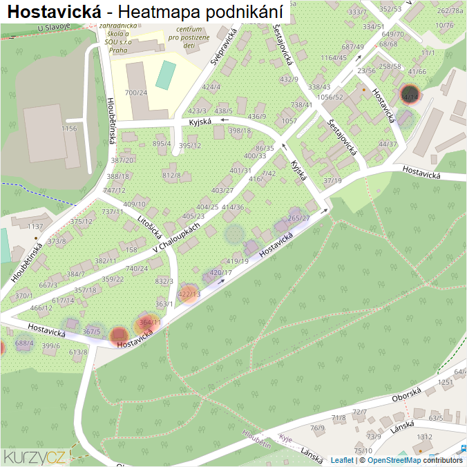 Mapa Hostavická - Firmy v ulici.