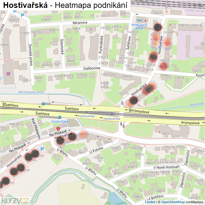 Mapa Hostivařská - Firmy v ulici.