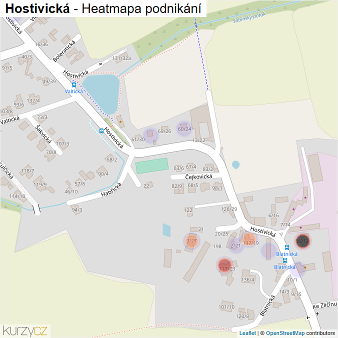 Mapa Hostivická - Firmy v ulici.