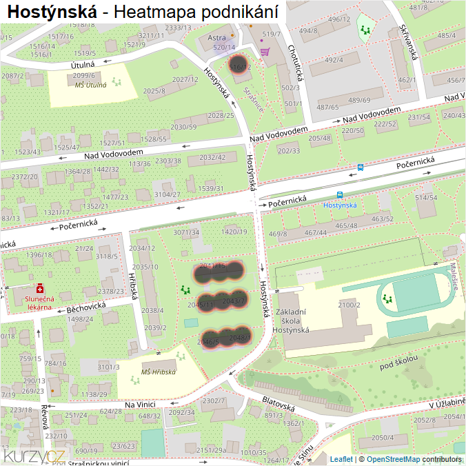 Mapa Hostýnská - Firmy v ulici.