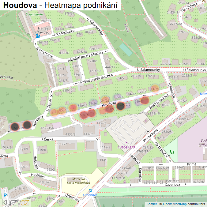 Mapa Houdova - Firmy v ulici.