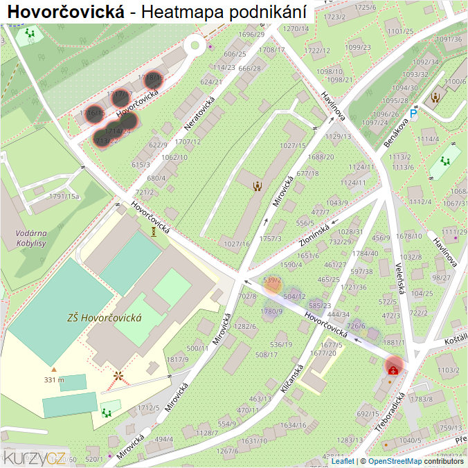 Mapa Hovorčovická - Firmy v ulici.