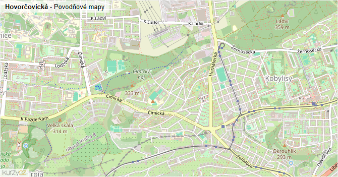 Hovorčovická - záplavové mapy stoleté vody