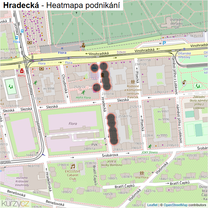 Mapa Hradecká - Firmy v ulici.