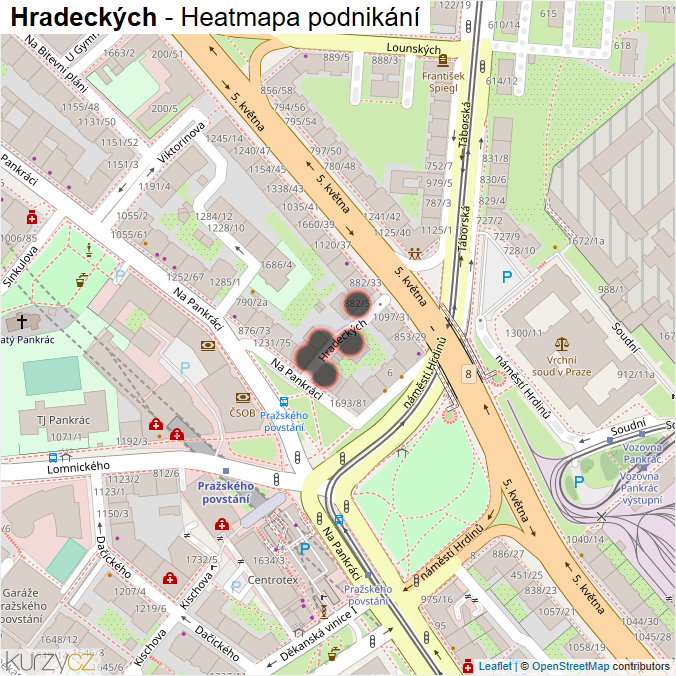Mapa Hradeckých - Firmy v ulici.