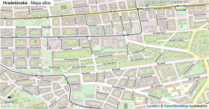 Hradešínská - mapa ulice