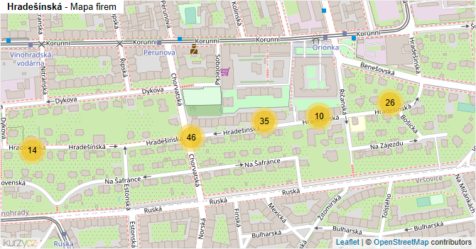 Hradešínská - mapa firem