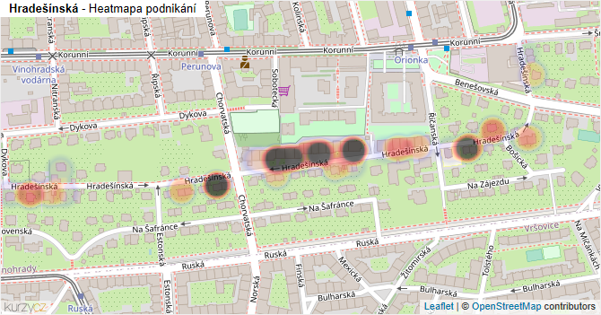 Hradešínská - mapa podnikání